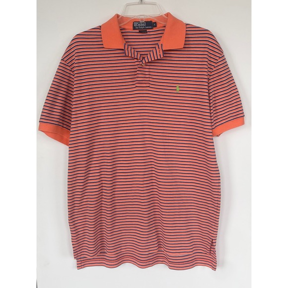 Polo Ralph Lauren Other - Polo Ralph Lauren Mens Medium Orange Navy Striped Short Sleeve Polo Shirt Cotton